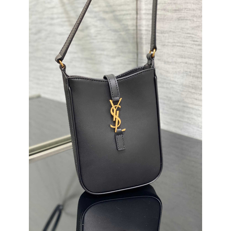 Saint Laurent LE 5 À 7 Mini Vertical Bag In Shiny Leather Black