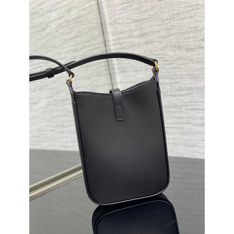 Saint Laurent LE 5 À 7 Mini Vertical Bag In Shiny Leather Black