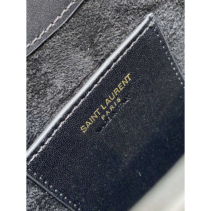 Saint Laurent LE 5 À 7 Mini Vertical Bag In Shiny Leather Black