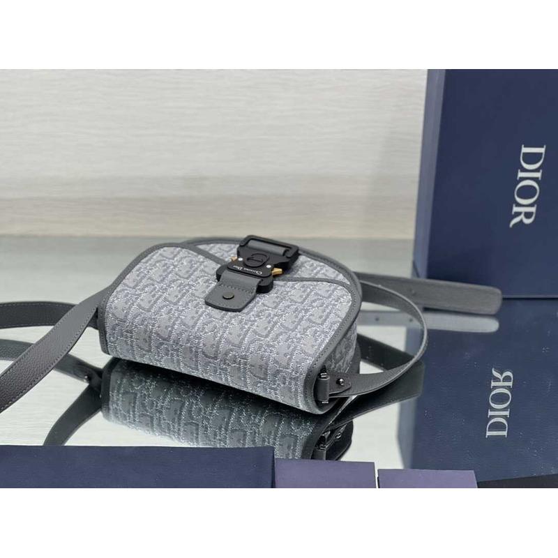 D*or mini gallop messenger bag with strap oblique jacquard ruthenium-colored