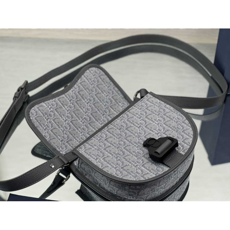 D*or mini gallop messenger bag with strap oblique jacquard ruthenium-colored