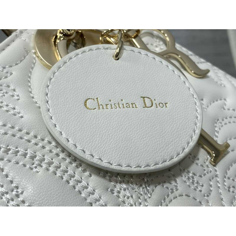 D*or small lady D*or my abcD*or bag white lambskin quilted-effect ornamental motif