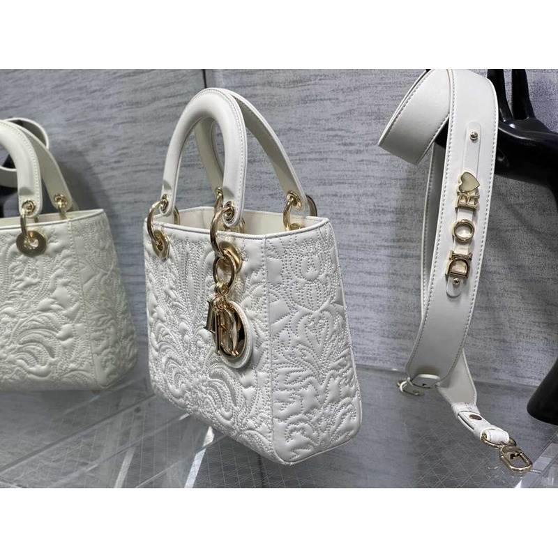 D*or small lady D*or my abcD*or bag white lambskin quilted-effect ornamental motif