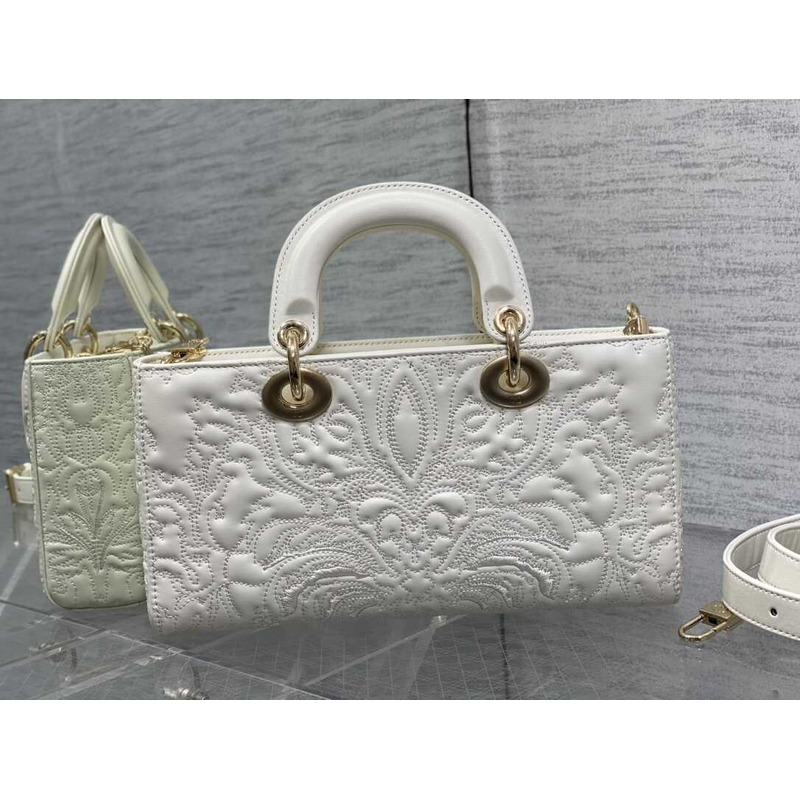 D*or medium lady d-joy bag latte quilted-effect lambskin with ornamental motif