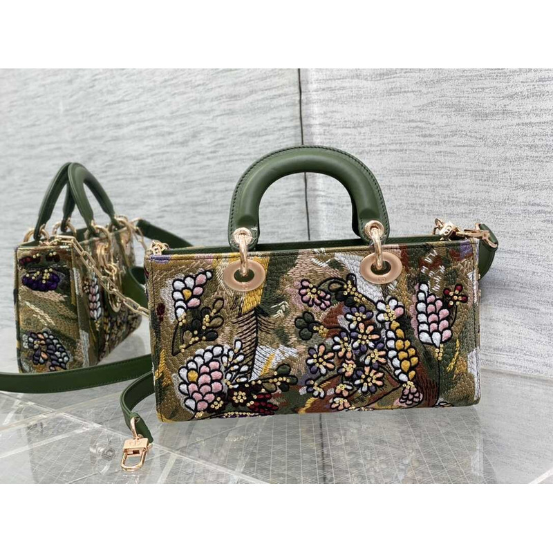 D*or medium lady d-joy bag green multicolor lily and bead embroidery