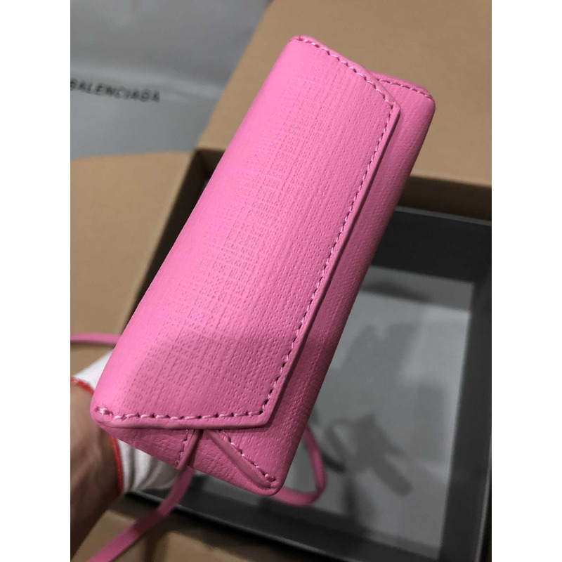 Ba*len*cia*ga textured calfskin logo shopping phone holder bag pink