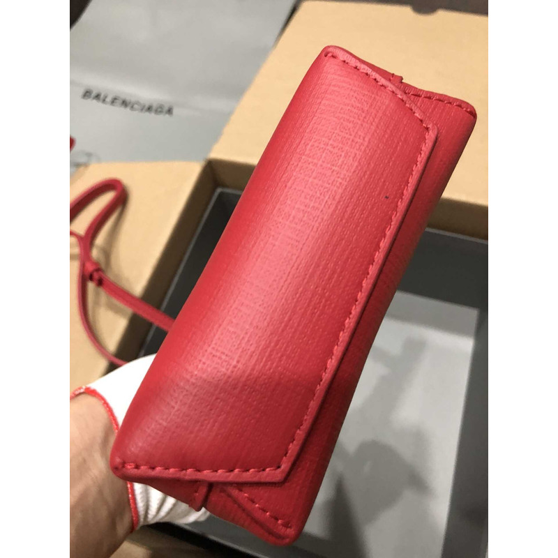 Ba*len*cia*ga textured calfskin logo shopping phone holder bag red