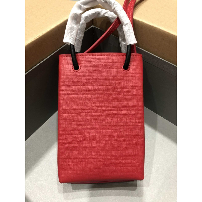 Ba*len*cia*ga textured calfskin logo shopping phone holder bag red