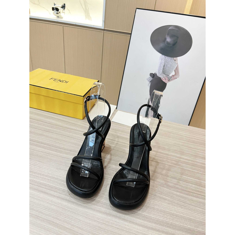 F**di black nappa leather sandals