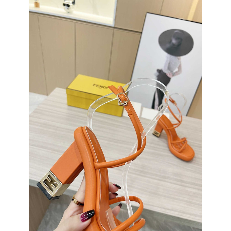 F**di orange nappa leather sandals