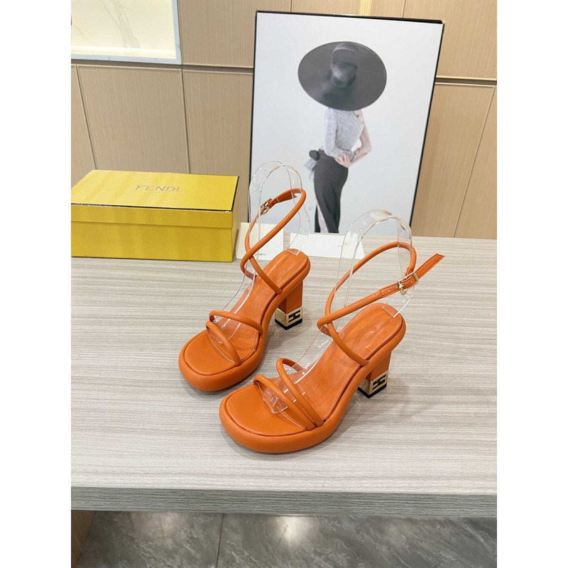 F**di orange nappa leather sandals