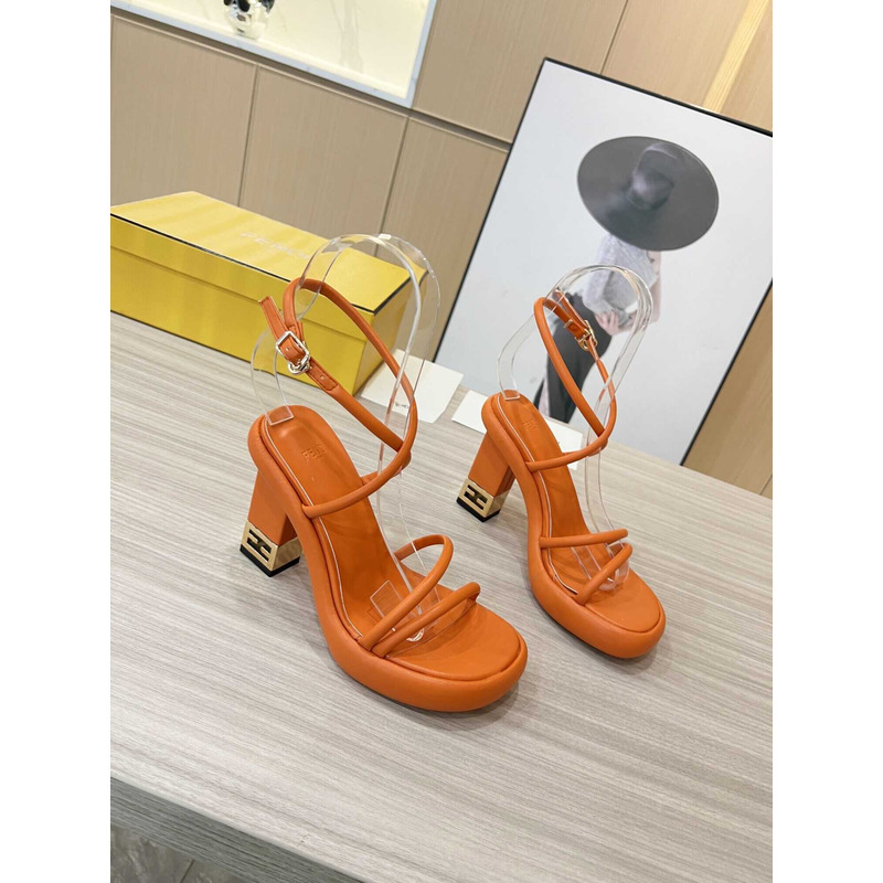 F**di orange nappa leather sandals