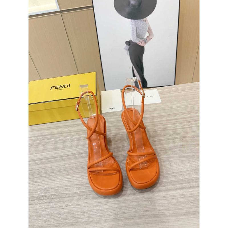 F**di orange nappa leather sandals