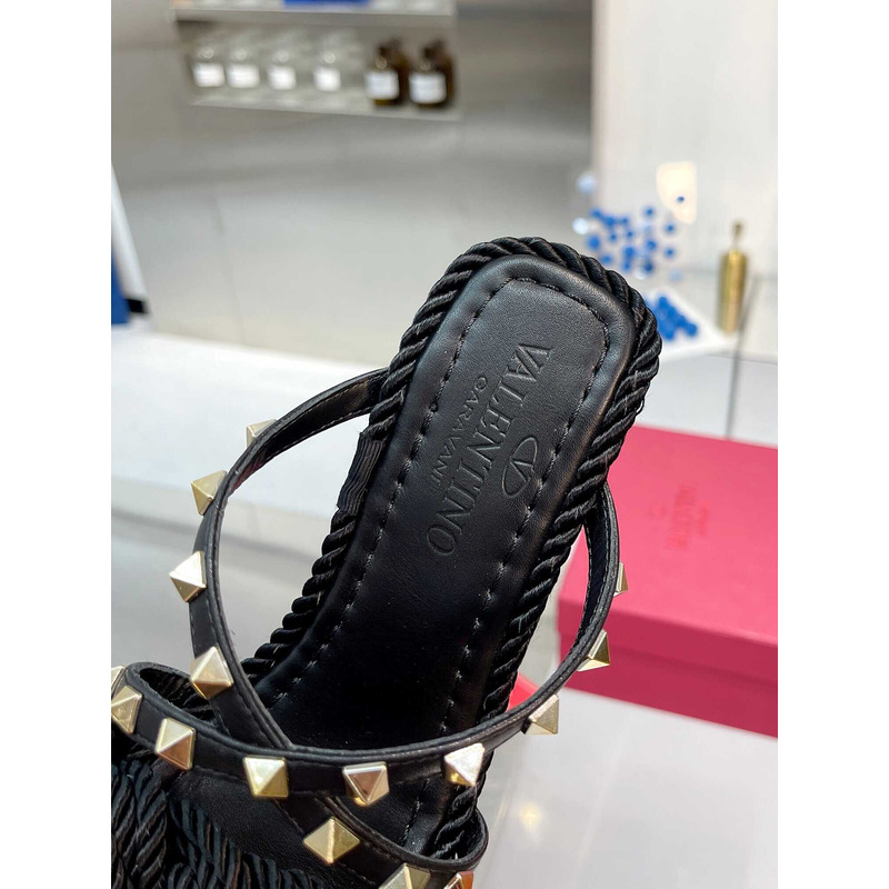 Valentino Garvani Rockstud Torchon Wedge Sandal Black