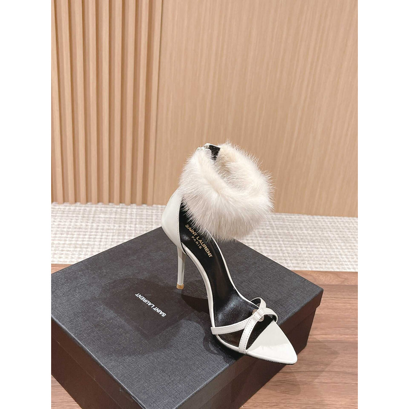 Saint Laurent Satin Open Toe Sandals White