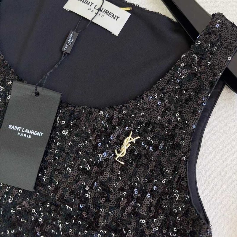 Saint Laurent Glitter Sleeveless Tank Top Black