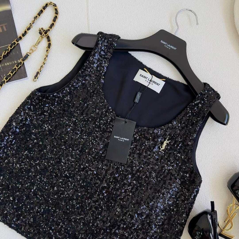 Saint Laurent Glitter Sleeveless Tank Top Black