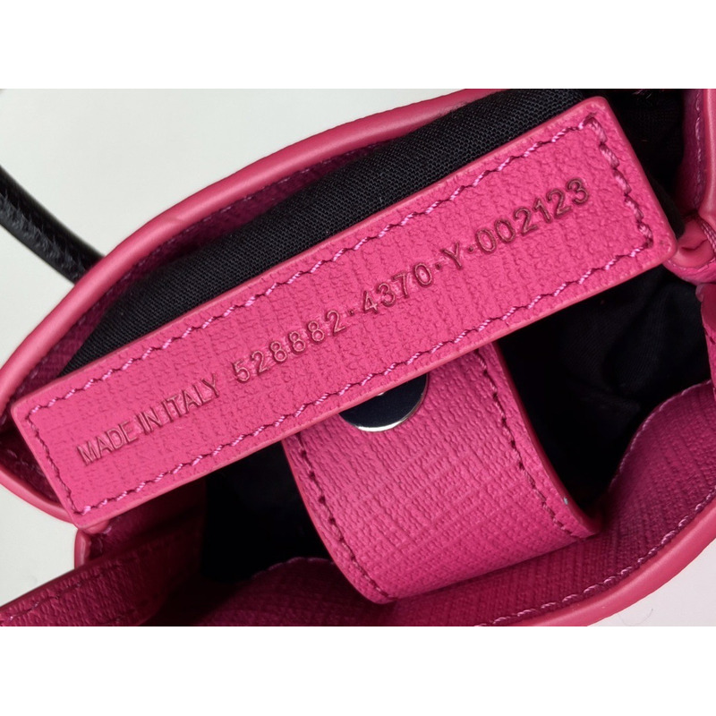 Ba*len*cia*ga textured calfskin logo shopping phone holder bag acid fuchsia