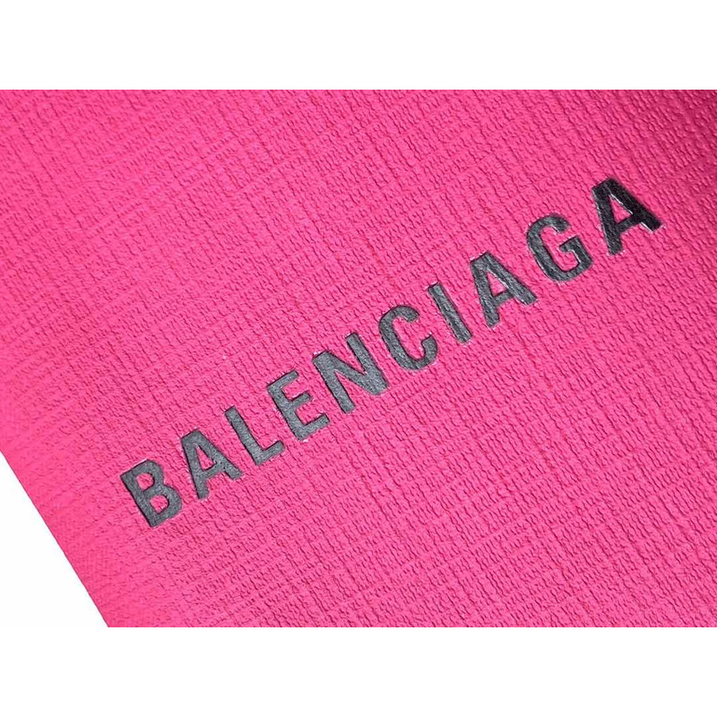 Ba*len*cia*ga textured calfskin logo shopping phone holder bag acid fuchsia