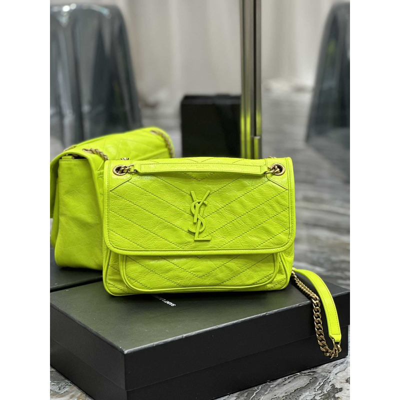 Saint Laurent Niki Crinkled Shoulder Bag Yellow