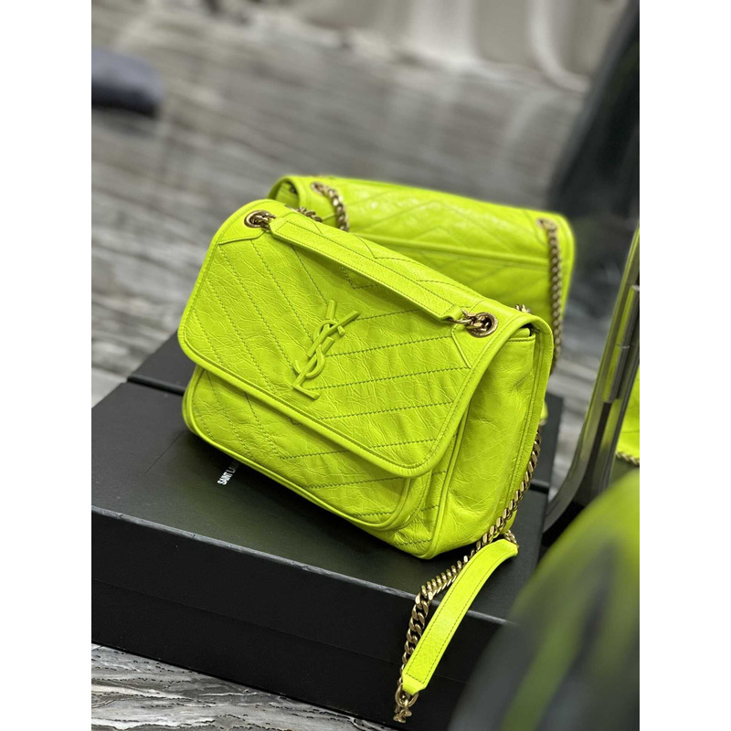 Saint Laurent Niki Crinkled Shoulder Bag Yellow