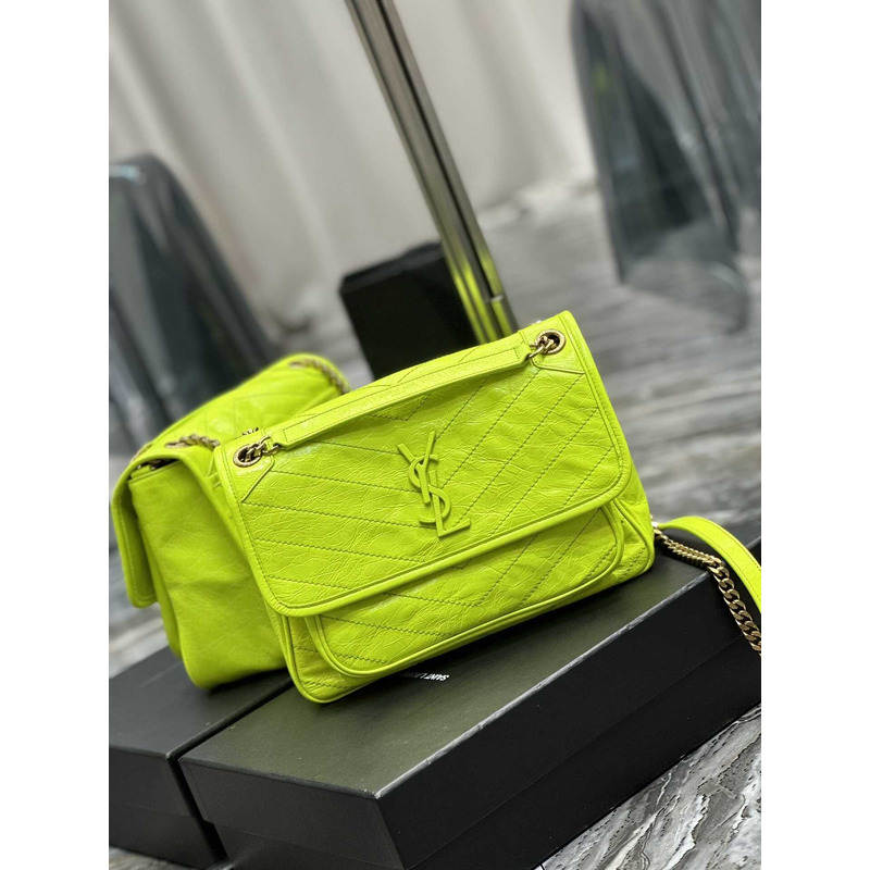 Saint Laurent Niki Crinkled Shoulder Bag Yellow