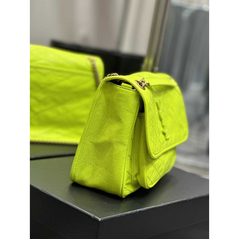 Saint Laurent Niki Crinkled Shoulder Bag Yellow