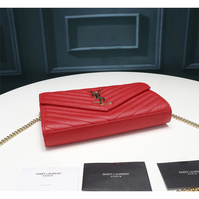 Saint Laurent Envelope Chain Shoulder Bag Leather Red