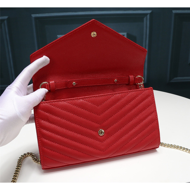 Saint Laurent Envelope Chain Shoulder Bag Leather Red