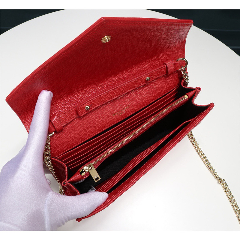 Saint Laurent Envelope Chain Shoulder Bag Leather Red