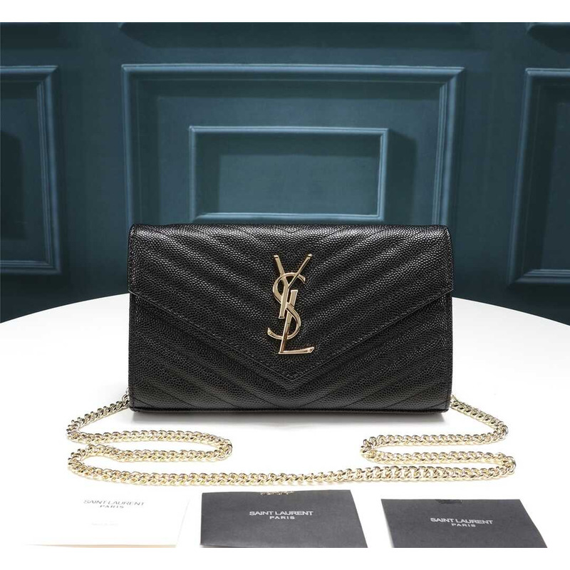 Saint Laurent Women\''s Medium Monogram Matelassé Leather Wallet-on-chain In Black