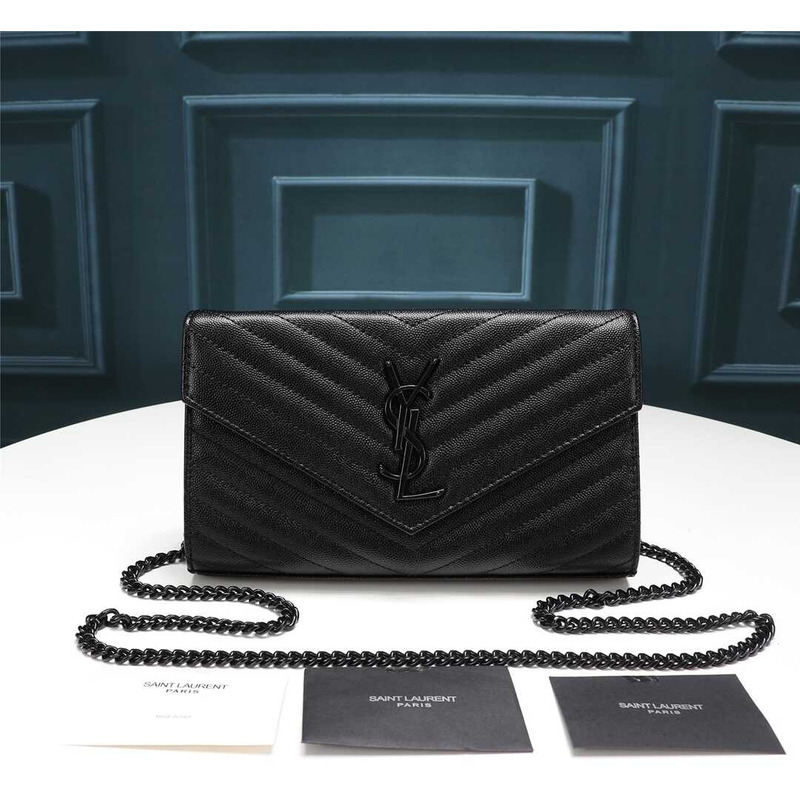 Saint Laurent Women\''s Medium Monogram Matelassé Leather Wallet-on-chain In All Black