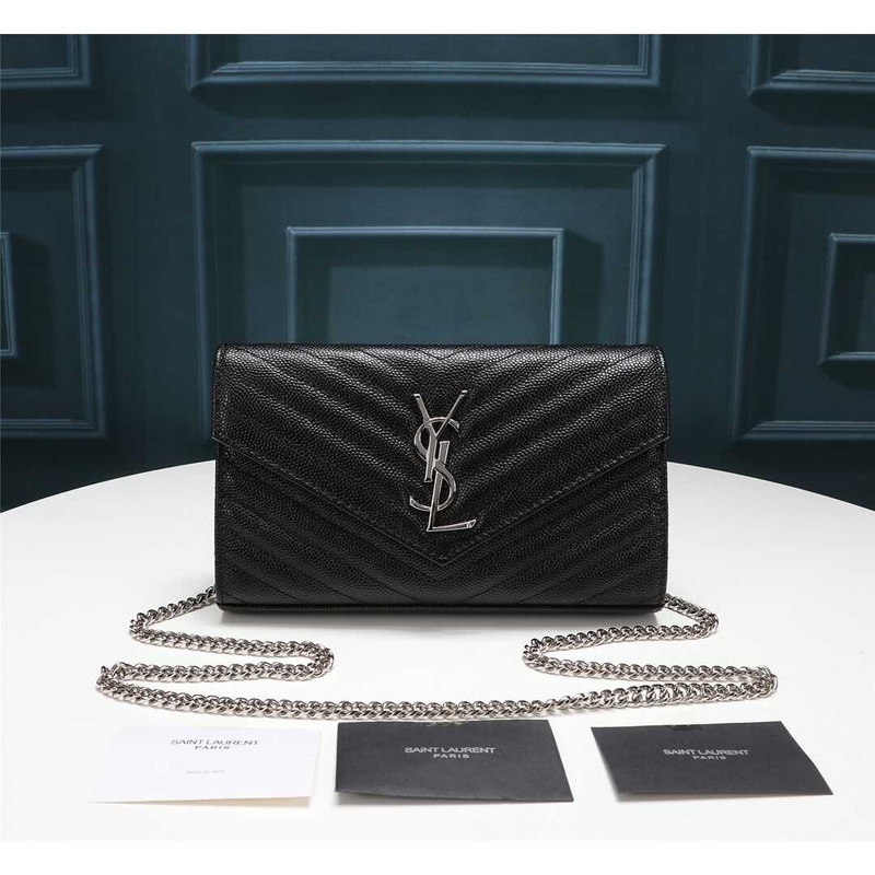 Saint Laurent Women\''s Medium Monogram Matelassé Leather Wallet-on-chain In Black