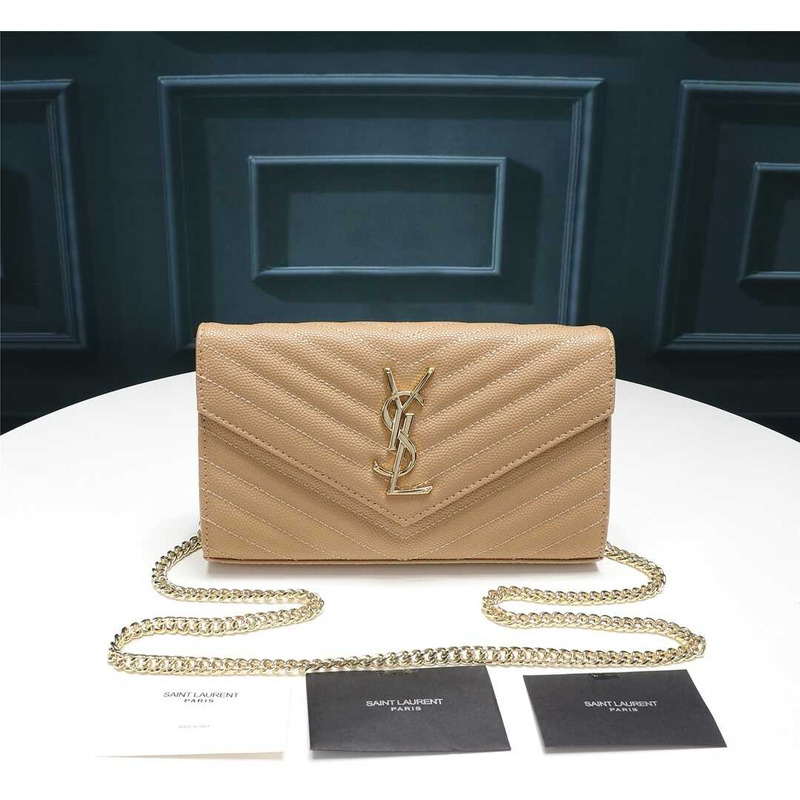 Saint Laurent Women\''s Medium Monogram Matelassé Leather Wallet-on-chain In Beige