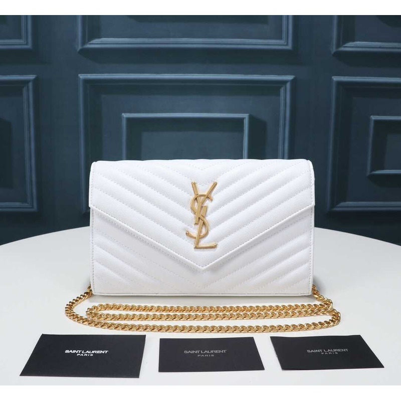 Saint Laurent Women\''s Medium Monogram Matelassé Leather Wallet-on-chain In White