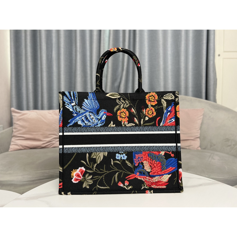 D*or large D*or book tote black multicolor D*or birds embroidery