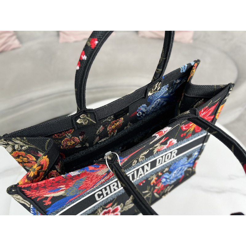 D*or large D*or book tote black multicolor D*or birds embroidery