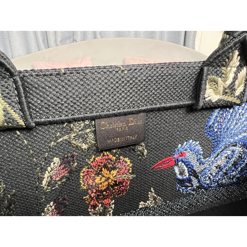 D*or large D*or book tote black multicolor D*or birds embroidery