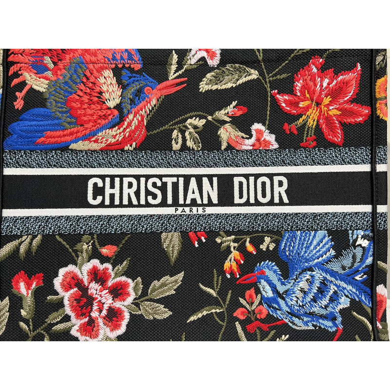 D*or large D*or book tote black multicolor D*or birds embroidery