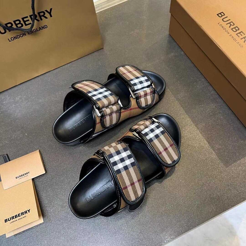 B**rry check cotton canvas slides beige and black