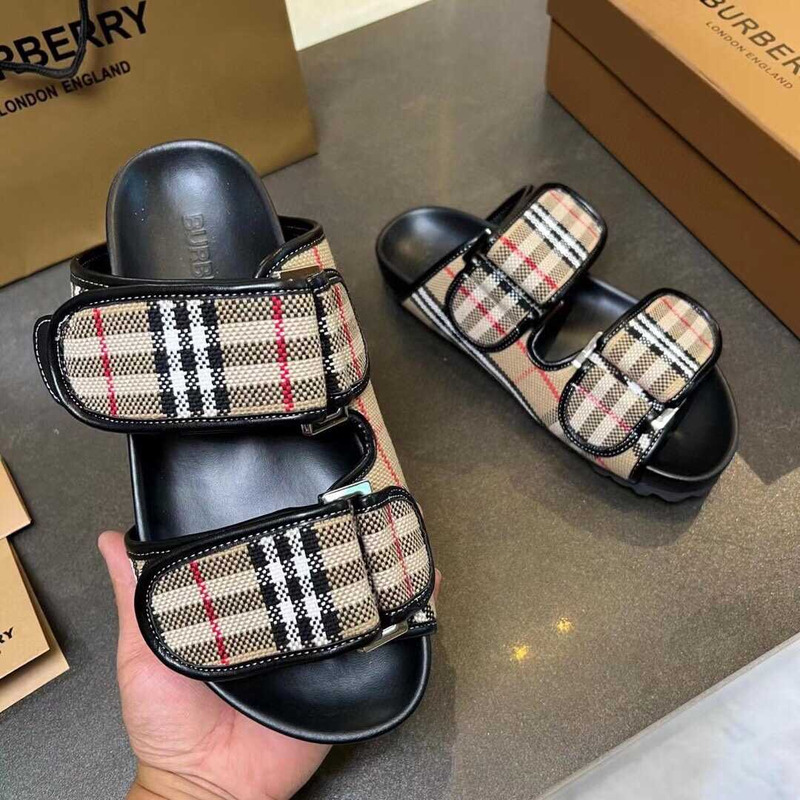 B**rry check cotton canvas slides  beige