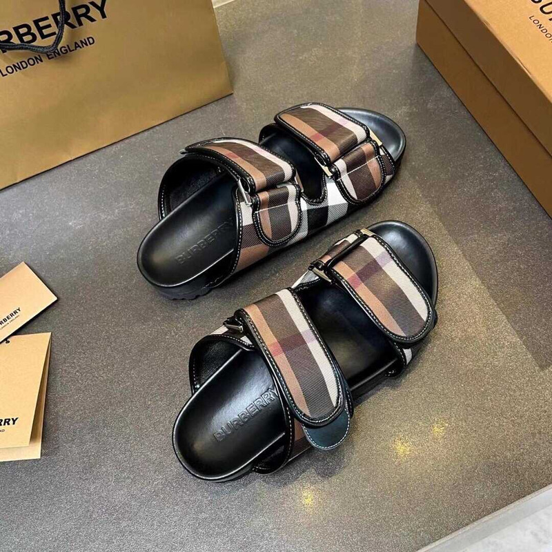 B**rry check cotton canvas slides dark birch brown