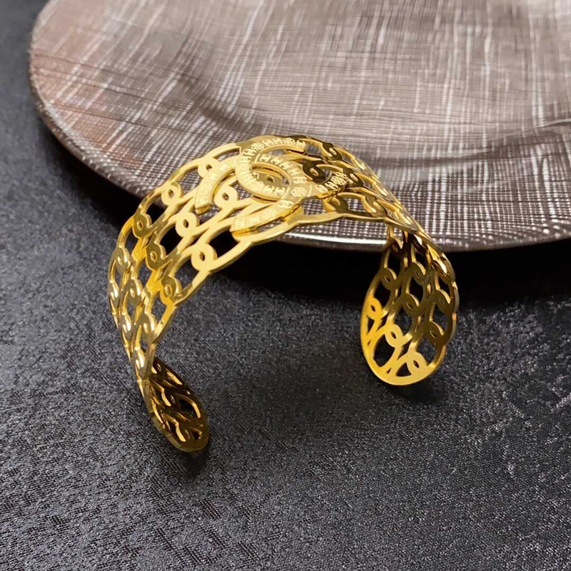 Ch*el cc logo gold open bracelet