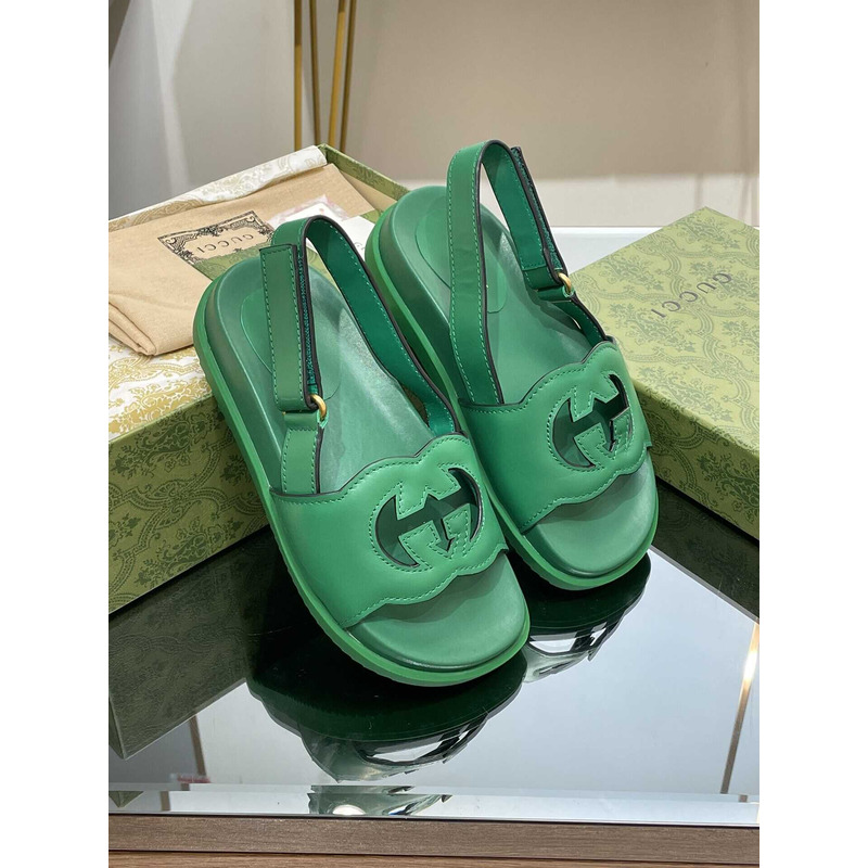 G*u*i women\''s interlocking double g slippers green