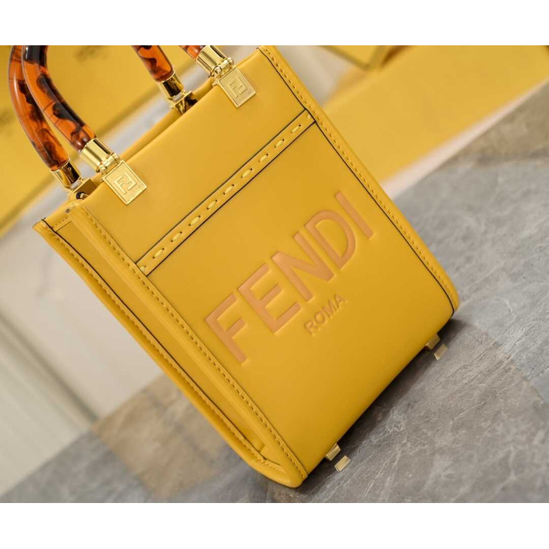 F**di mini sunshine tote leather bag yellow