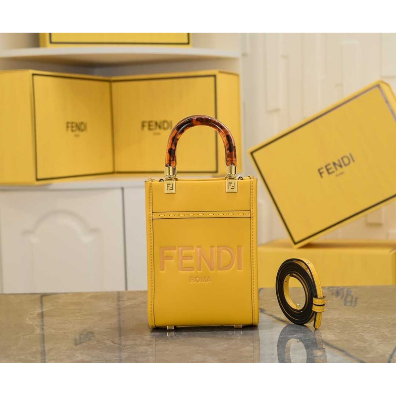 F**di mini sunshine tote leather bag yellow