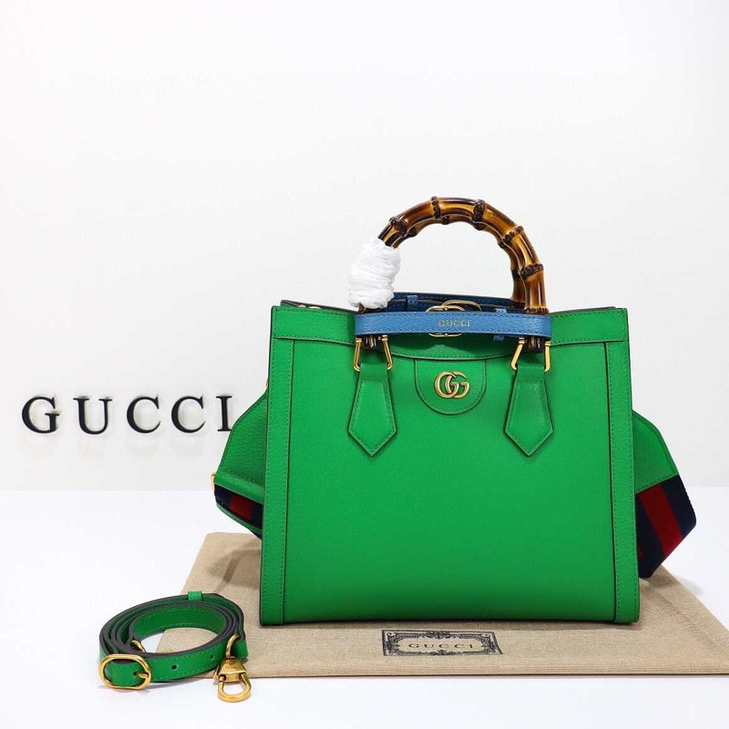 G*u*i diana small slub ostrich tote bag green