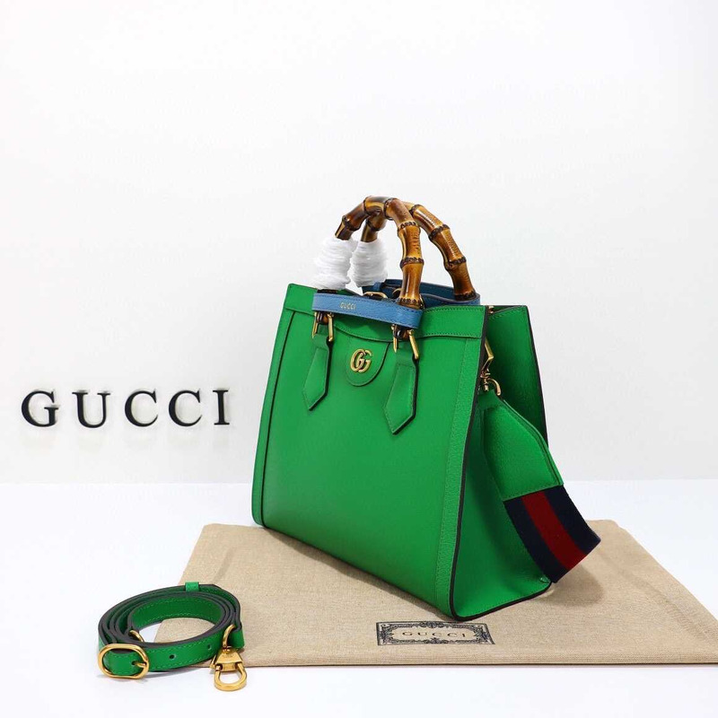 G*u*i diana small slub ostrich tote bag green