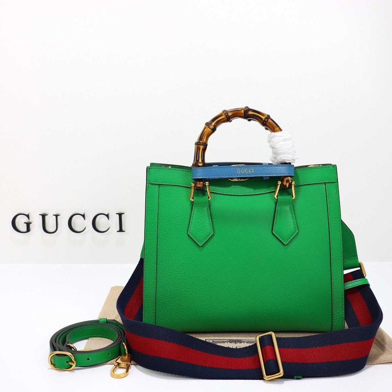 G*u*i diana small slub ostrich tote bag green