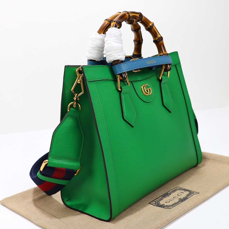 G*u*i diana small slub ostrich tote bag green